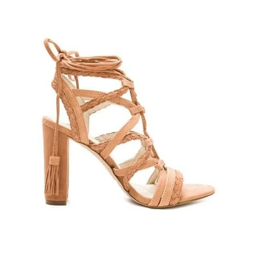 BCBG MAXAZRIA Heels Brown trappy Suede‎ Leather Strap Shoes Size 8